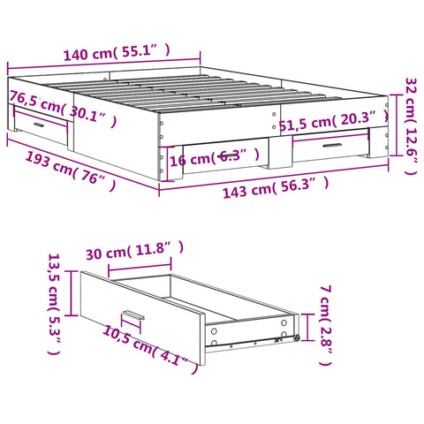 Bettgestell mit Schubladen Braun Eichen-Optik 140x190 cm