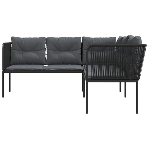 Gartensofa in L-Form mit Kissen Schwarz Stahl und Textilene