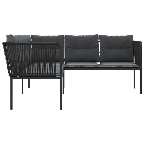 Gartensofa in L-Form mit Kissen Schwarz Stahl und Textilene