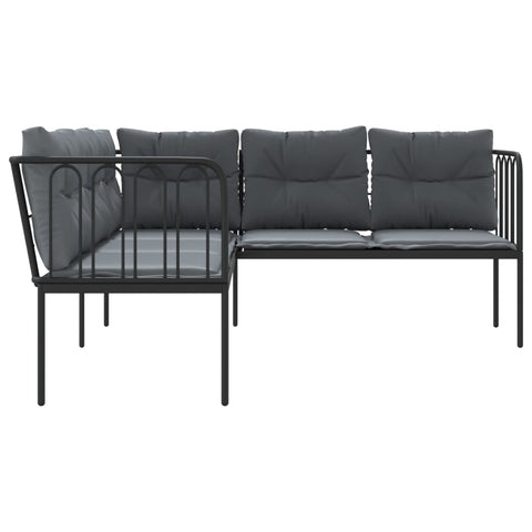 Gartensofa in L-Form mit Kissen Schwarz Stahl und Textilene