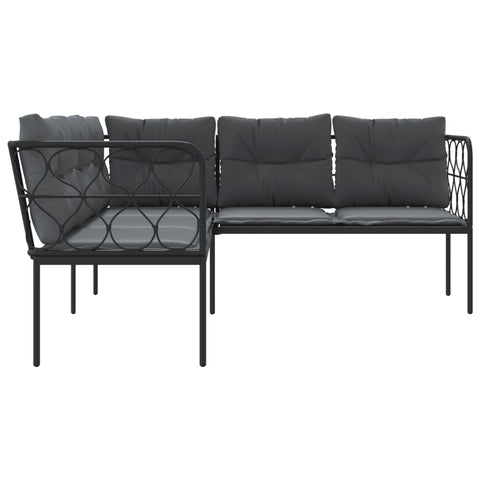 Gartensofa in L-Form mit Kissen Schwarz Stahl und Textilene