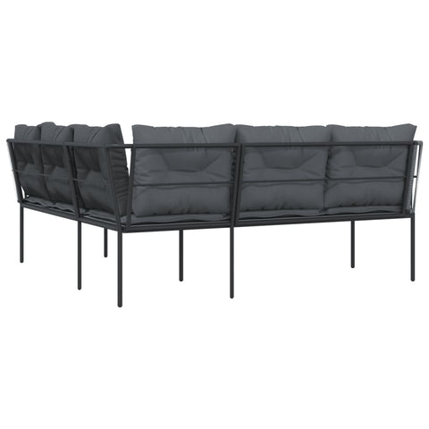 Gartensofa in L-Form mit Kissen Schwarz Stahl und Textilene