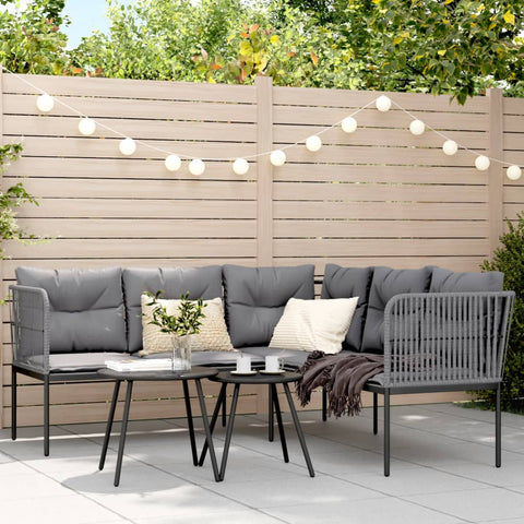 Gartensofa in L-Form mit Kissen Schwarz Stahl und Textilene