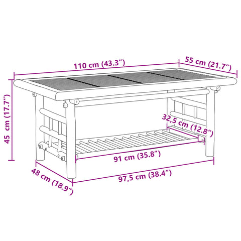 vidaXL Couchtisch 110x55x45 cm Bambus