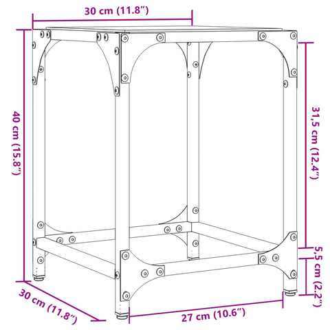 vidaXL Couchtisch mit Glasplatte Transparent 30x30x40 cm Stahl