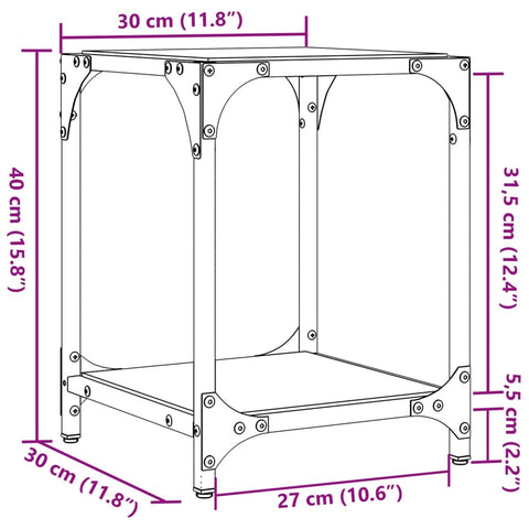 vidaXL Couchtisch mit Glasplatte Transparent 30x30x40 cm Stahl