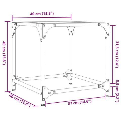 vidaXL Couchtisch mit Glasplatte Schwarz Transparent 40x40x40 cm Stahl