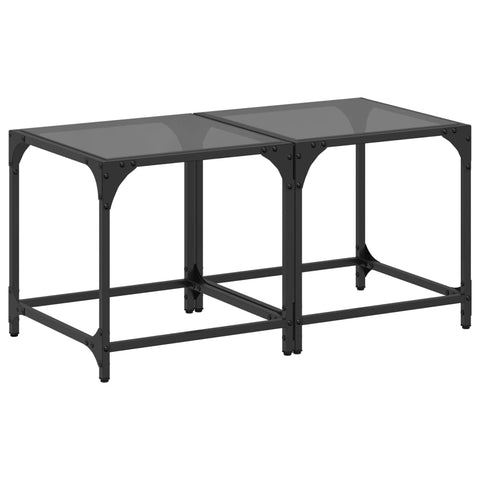 vidaXL Couchtische mit Glasplatte 2 Stk. Schwarz 40x40x40 cm Stahl