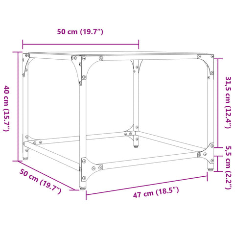 vidaXL Couchtisch mit Glasplatte Transparent 50x50x40 cm Stahl