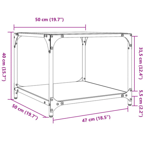 vidaXL Couchtisch mit Glasplatte Transparent 50x50x40 cm Stahl