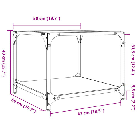 vidaXL Couchtische mit Glasplatte 2 Stk. Schwarz 50x50x40 cm Stahl