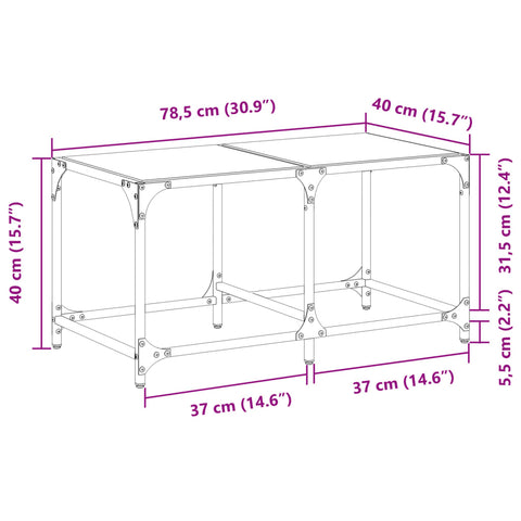 vidaXL Couchtisch mit Glasplatte Schwarz 78,5x40x40 cm Stahl