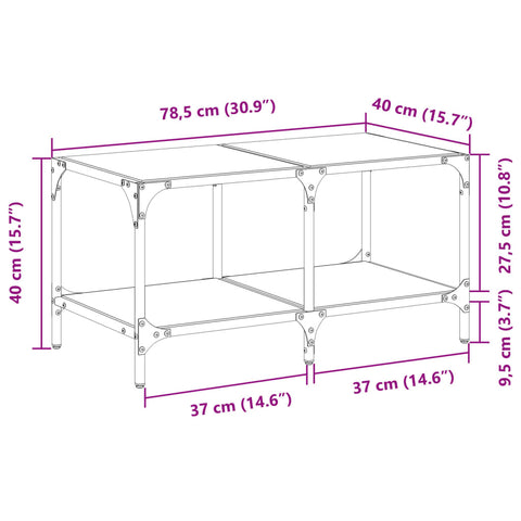 vidaXL Couchtisch mit Glasplatte Schwarz 78,5x40x40 cm Stahl