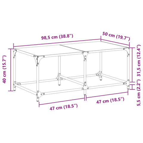 vidaXL Couchtisch mit Glasplatte Transparent 98,5x50x40 cm Stahl