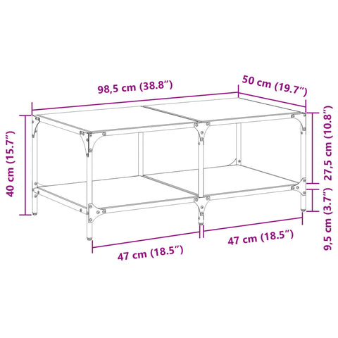 vidaXL Couchtisch mit Glasplatte Transparent 98,5x50x40 cm Stahl