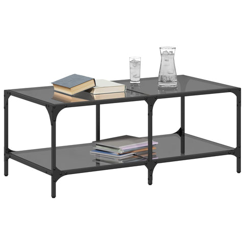 vidaXL Couchtisch mit Glasplatte Schwarz 98,5x50x40 cm Stahl