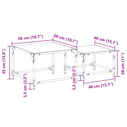 vidaXL Satztische 2 Stk. mit Glasplatte Transparent Stahl