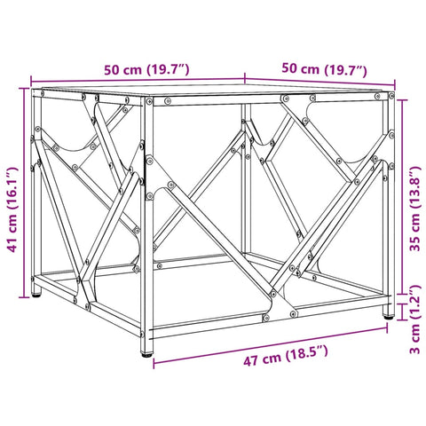 vidaXL Couchtisch mit Glasplatte Transparent 50x50x41 cm Stahl