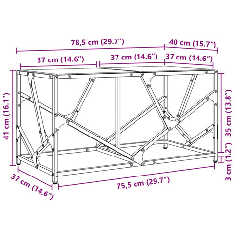 vidaXL Couchtisch mit Glasplatte Transparent 78,5x40x41 cm Stahl