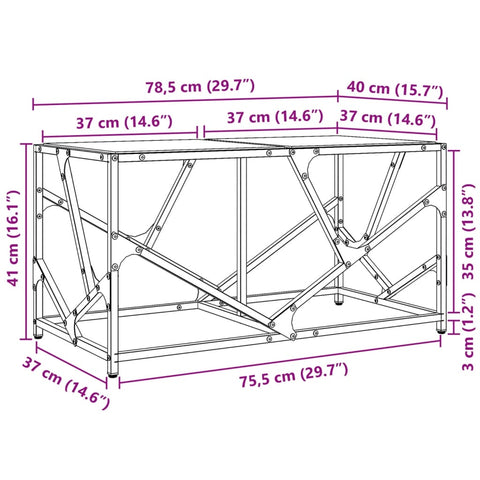 vidaXL Couchtisch mit Glasplatte Schwarz 78,5x40x41 cm Stahl