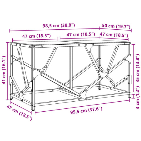 vidaXL Couchtisch mit Glasplatte Transparent 98,5x50x41 cm Stahl