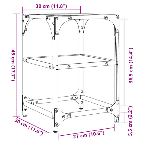 vidaXL Couchtische mit Glasplatte 2 Stk. Transparent 30x30x45 cm Stahl