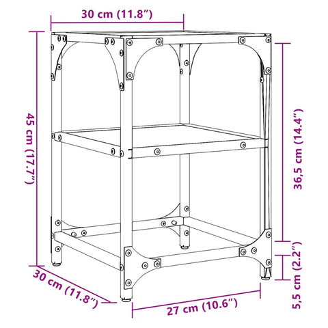 vidaXL Couchtisch mit Glasplatte Schwarz 30x30x45 cm Stahl