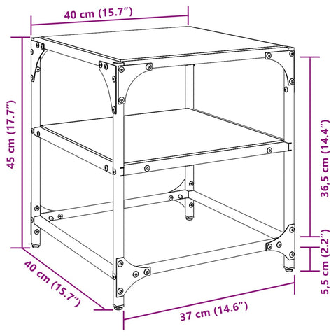 vidaXL Couchtisch mit Glasplatte Transparent 40x40x45 cm Stahl