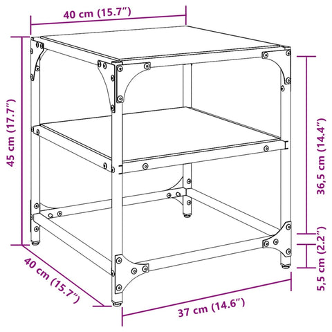 vidaXL Couchtisch mit Glasplatte Schwarz 40x40x45 cm Stahl