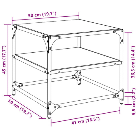 vidaXL Couchtisch mit Glasplatte Transparent 50x50x45 cm Stahl