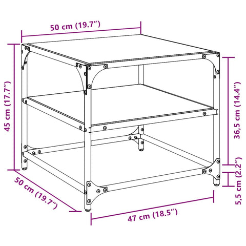 vidaXL Couchtische mit Glasplatten 2 Stk. Transparent 50x50x45cm Stahl