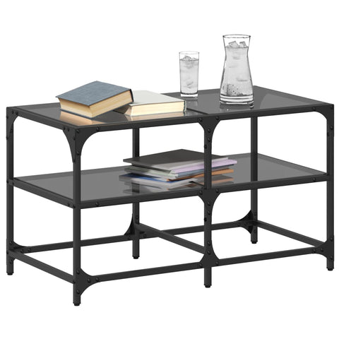 vidaXL Couchtisch mit Glasplatte Schwarz 78,5x40x45 cm Stahl