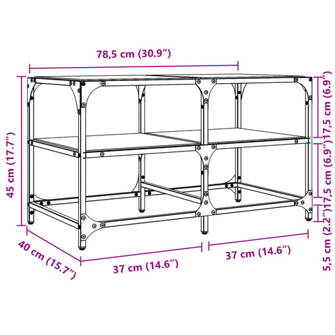 vidaXL Couchtisch mit Glasplatte Schwarz 78,5x40x45 cm Stahl