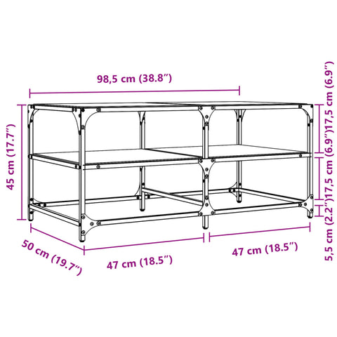 vidaXL Couchtisch mit Glasplatte Transparent 98,5x50x45 cm Stahl