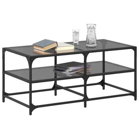 vidaXL Couchtisch mit Glasplatte Schwarz 98,5x50x45 cm Stahl