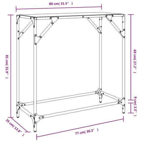 vidaXL Konsolentisch mit Glasplatte Schwarz 60x35x81 cm Stahl