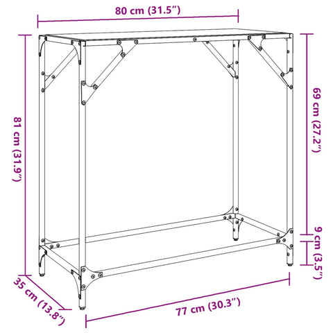 vidaXL Konsolentisch mit Glasplatte Transparent 80x35x81 cm Stahl