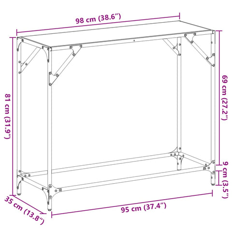 vidaXL Konsolentisch mit Glasplatte Transparent 98x35x81 cm Stahl