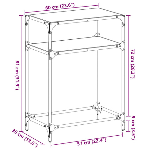 vidaXL Konsolentisch mit Glasplatte Transparent 60x35x81 cm Stahl