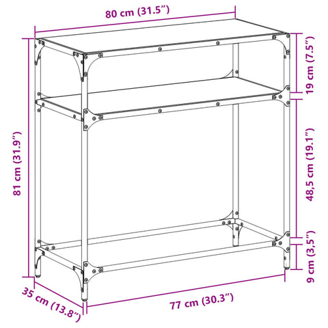 vidaXL Konsolentisch mit Glasplatte Schwarz 80x35x81 cm Stahl