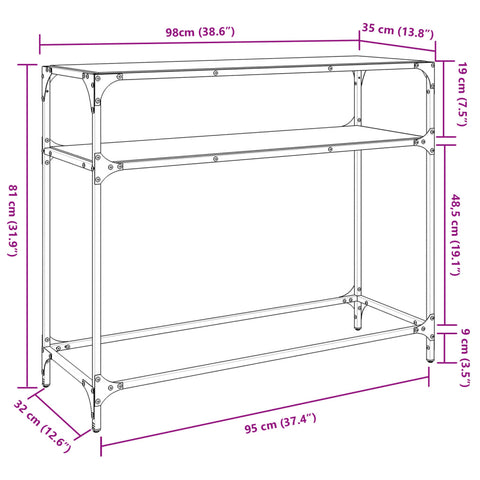 vidaXL Konsolentisch mit Glasplatte Transparent 98x35x81 cm Stahl