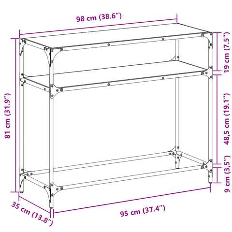 vidaXL Konsolentisch mit Glasplatte Schwarz 98x35x81 cm Stahl