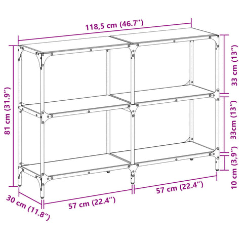 vidaXL Konsolentisch mit Glasplatte Transparent 118,5x30x81 cm Stahl