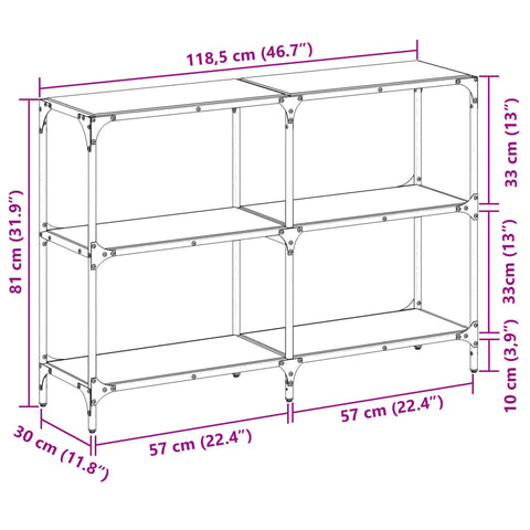 vidaXL Konsolentisch mit Glasplatte Schwarz 118,5x30x81 cm Stahl