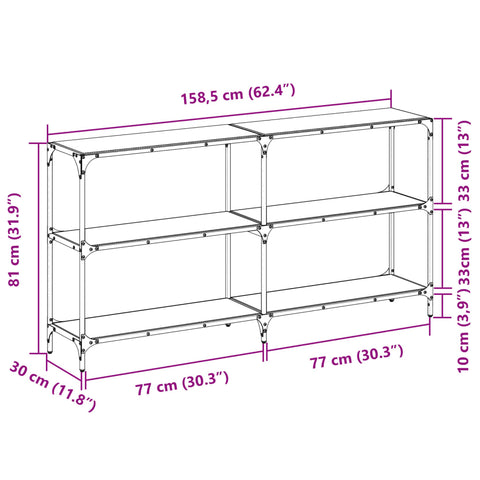 vidaXL Konsolentisch mit Glasplatte Schwarz 158,5x30x81 cm Stahl