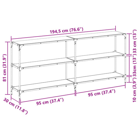 vidaXL Konsolentisch mit Glasplatte Schwarz 194,5x30x81 cm Stahl