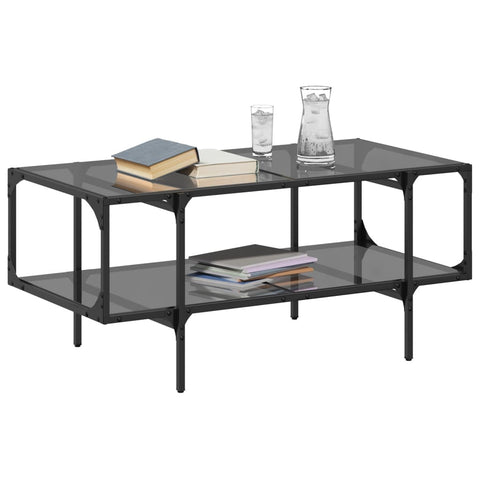 vidaXL Couchtisch mit Glasplatte Schwarz 98,5x50x45 cm Stahl