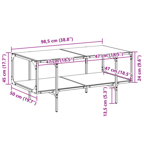 vidaXL Couchtisch mit Glasplatte Schwarz 98,5x50x45 cm Stahl