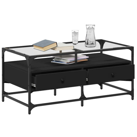 vidaXL Couchtisch mit Glasplatte Schwarz 98,5x50x45 cm Stahl