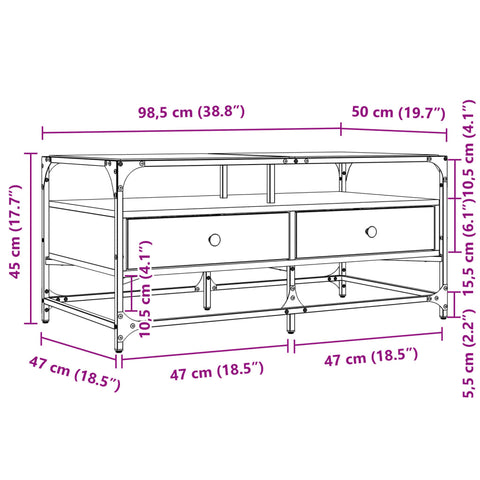 vidaXL Couchtisch mit Glasplatte Sonoma-Eiche 98,5x50x45 cm Stahl